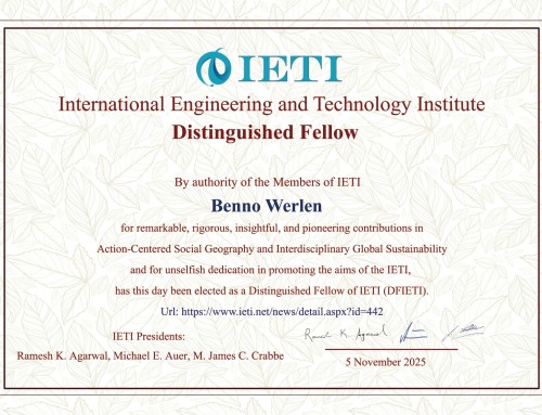 The Chair of the IGU Global Understanding Commission has been elected as 2025 Distinguished Fellow of the IETI